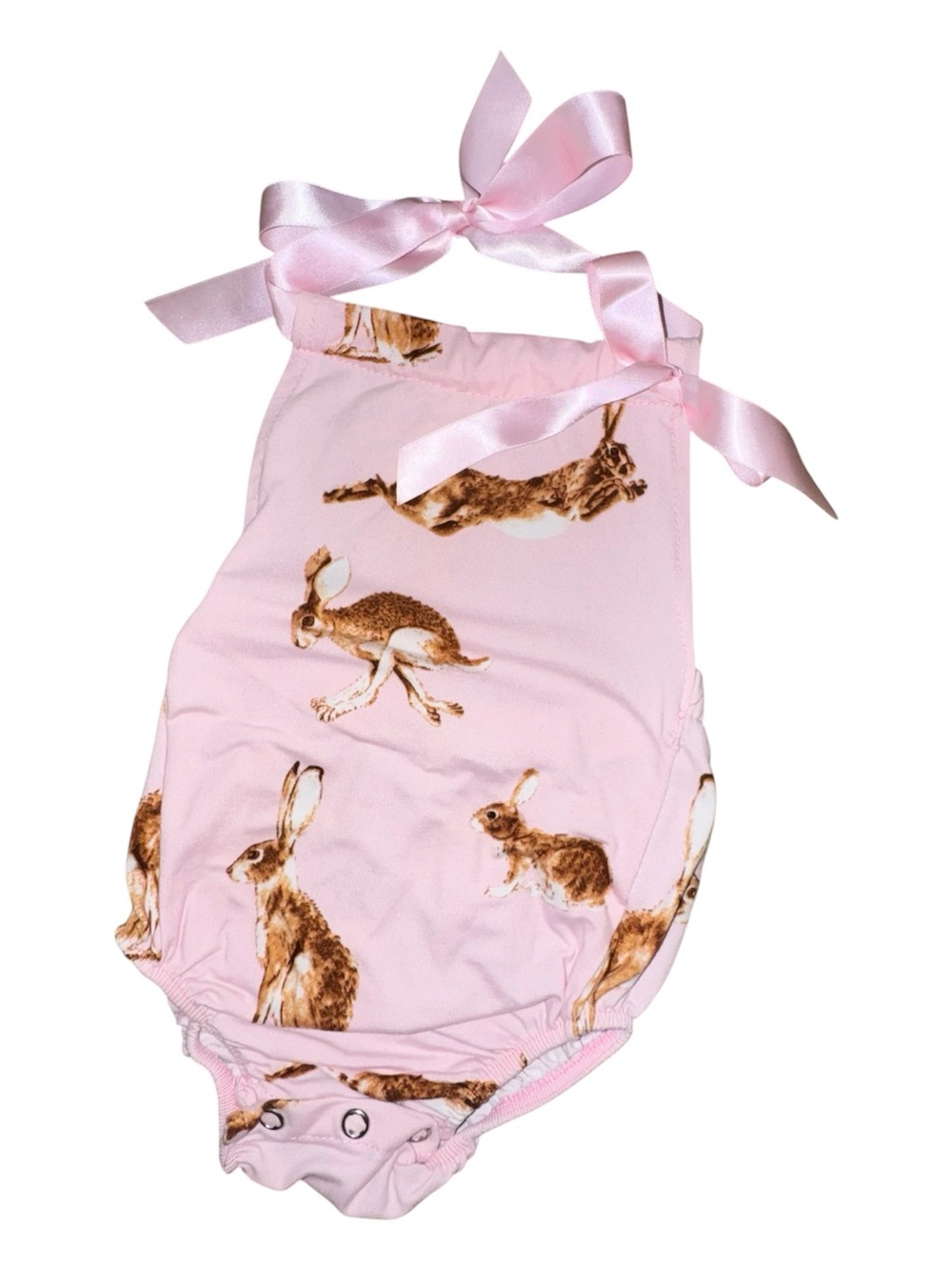 Baileys Blossoms Bunny Print Tie-Shoulder Baby One-Piece Bodysuit